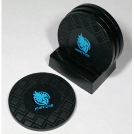 Custom 4-Pc Round Diamond Pattern Coaster Set w/Base
