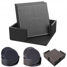 Personalized 6 PCS Premium PU Leather Coaster with Holder