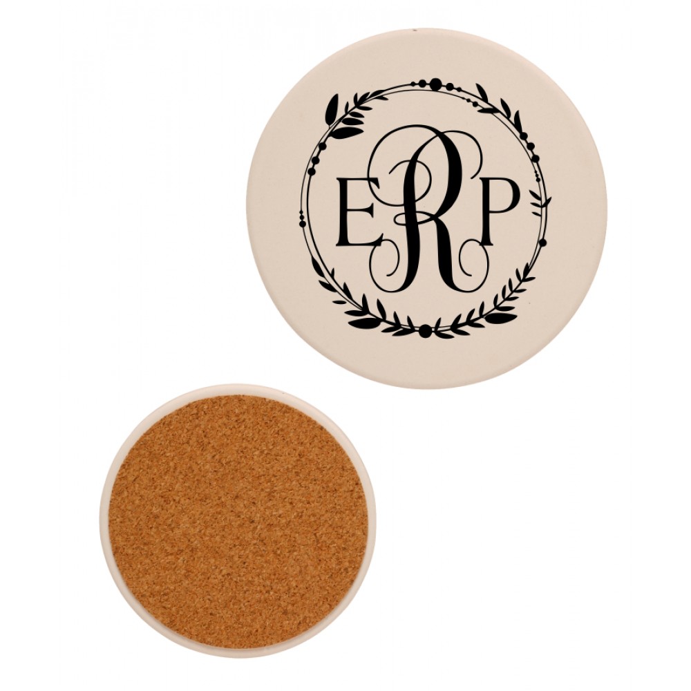 4" Round Absorbent Stone Coaster with Logo