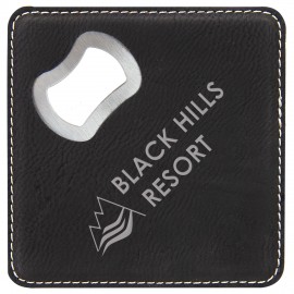 Logo Branded Leatherette Bottle Opener Coaster, Black/Silver