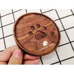 Round Black Walnut Wooden Cup Coaster With Paw with Logo