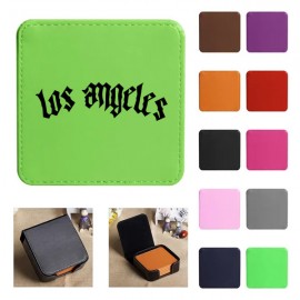 Personalized Leather 5 Square Coaster Set w/Holder