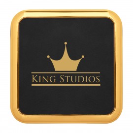 Promotional 3 5/8" Leatherette Coaster Set with Gold Trim (Single Coaster)