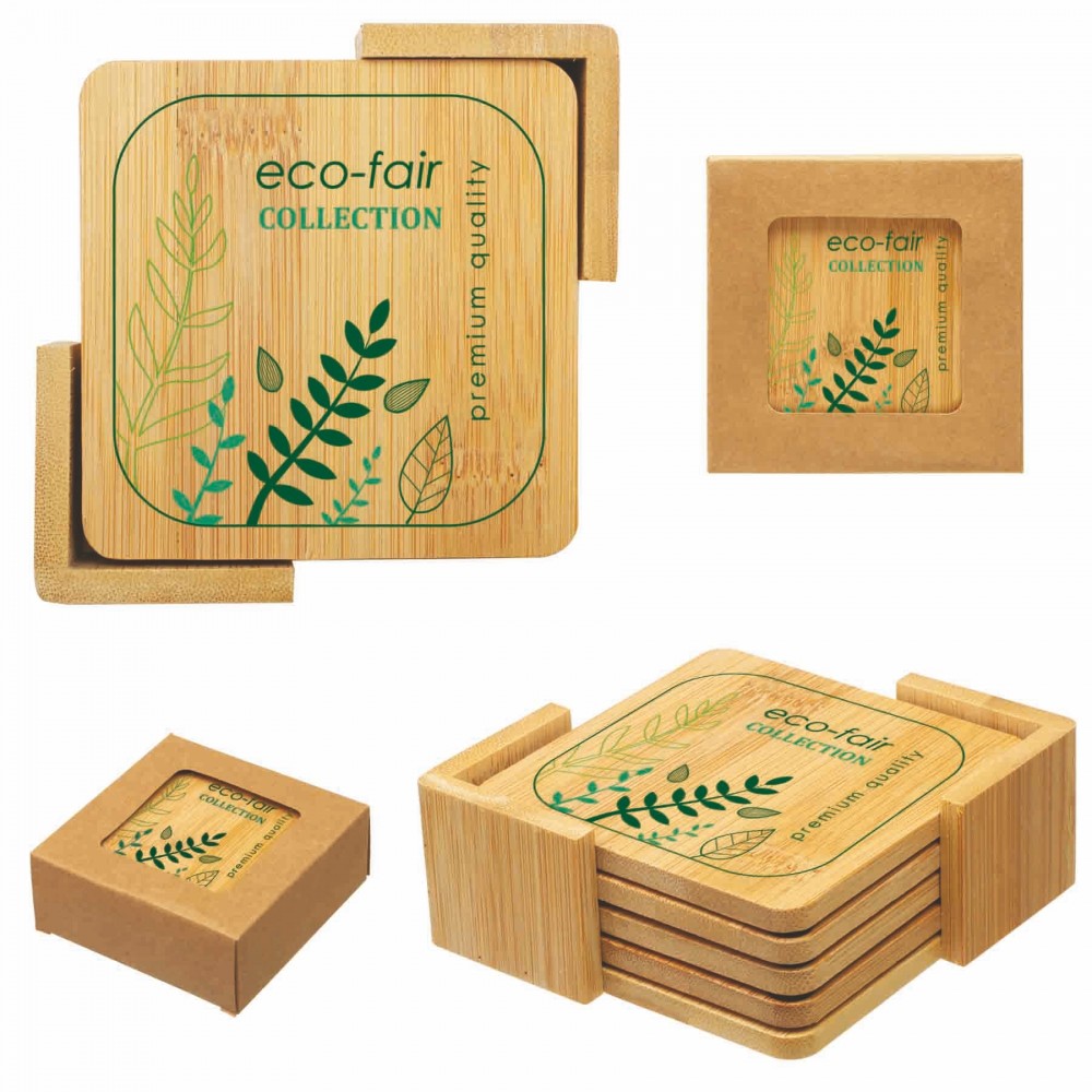 Bamboo Coaster Set with Logo