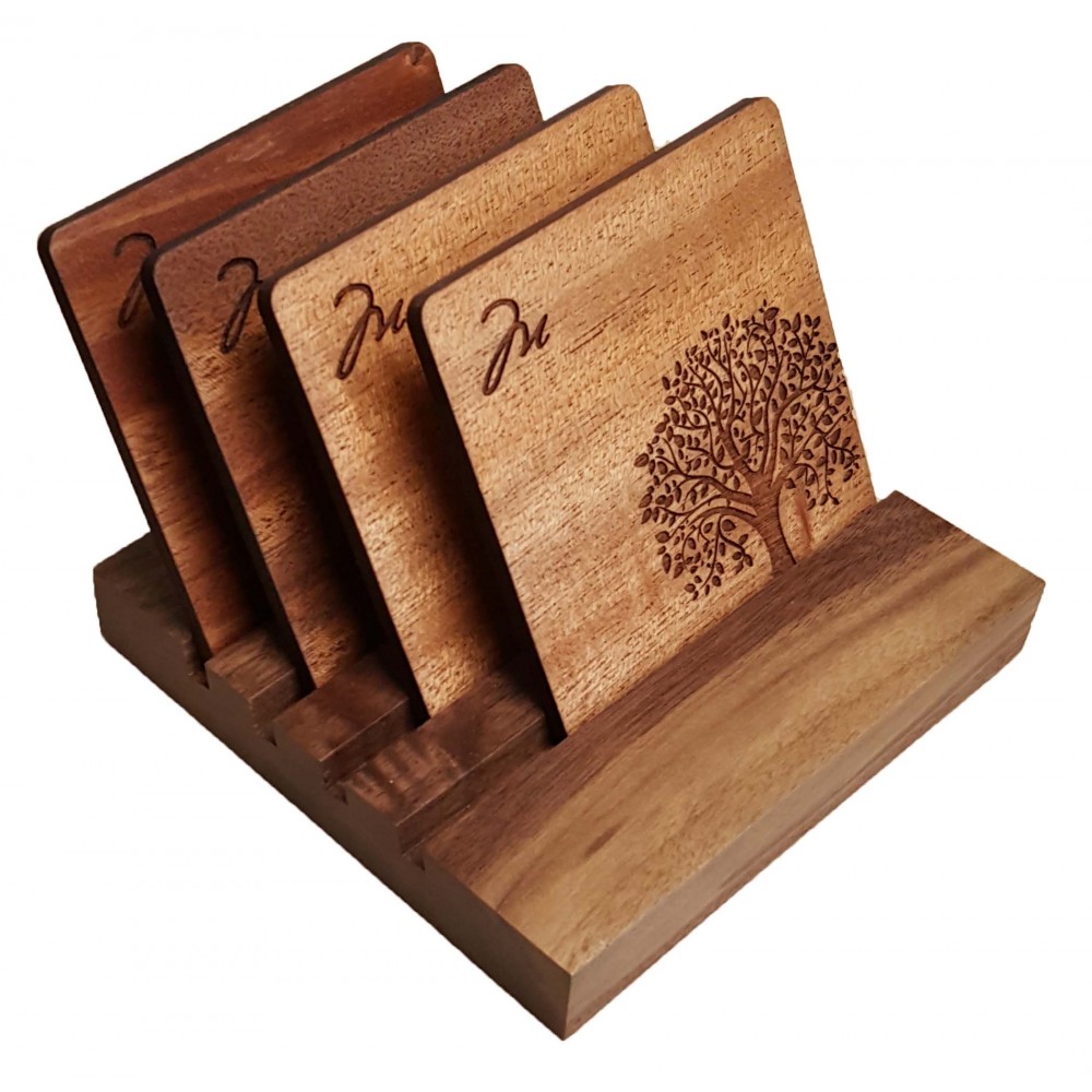 Custom Printed 4" x 5" - Hardwood Coaster Set - Laser Engraved - USA-Made Custom Printed 4" x 5" - Hardwood Coaster Set - Laser Engraved - USA-Made