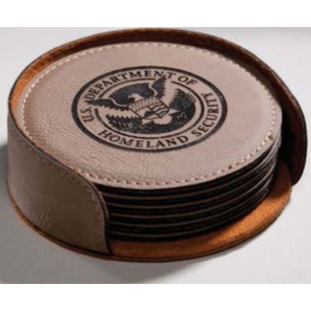 Logo Branded Individual Round Leather Coaster Logo Branded Individual Round Leather Coaster