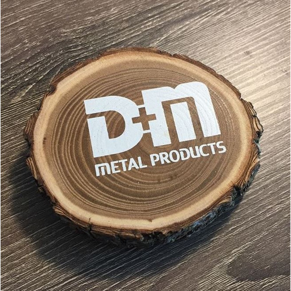 Logo Branded 4" - Elm Hardwood Coasters with Bark Edges
