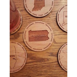 3.5" - Pennsylvania Hardwood Coasters with Logo  3.5" - Pennsylvania Hardwood Coasters with Logo