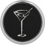 Custom Printed Round Leatherette Coaster, Black/Silver w/Silver Edge, 3-5/8" x 3-5/8"