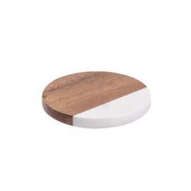 Customized 4" Round Acacia Wood and Marble Coaster
