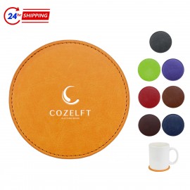 Small Round Leather Coaster with Logo