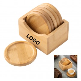 Round Bamboo Coaster Set with Logo