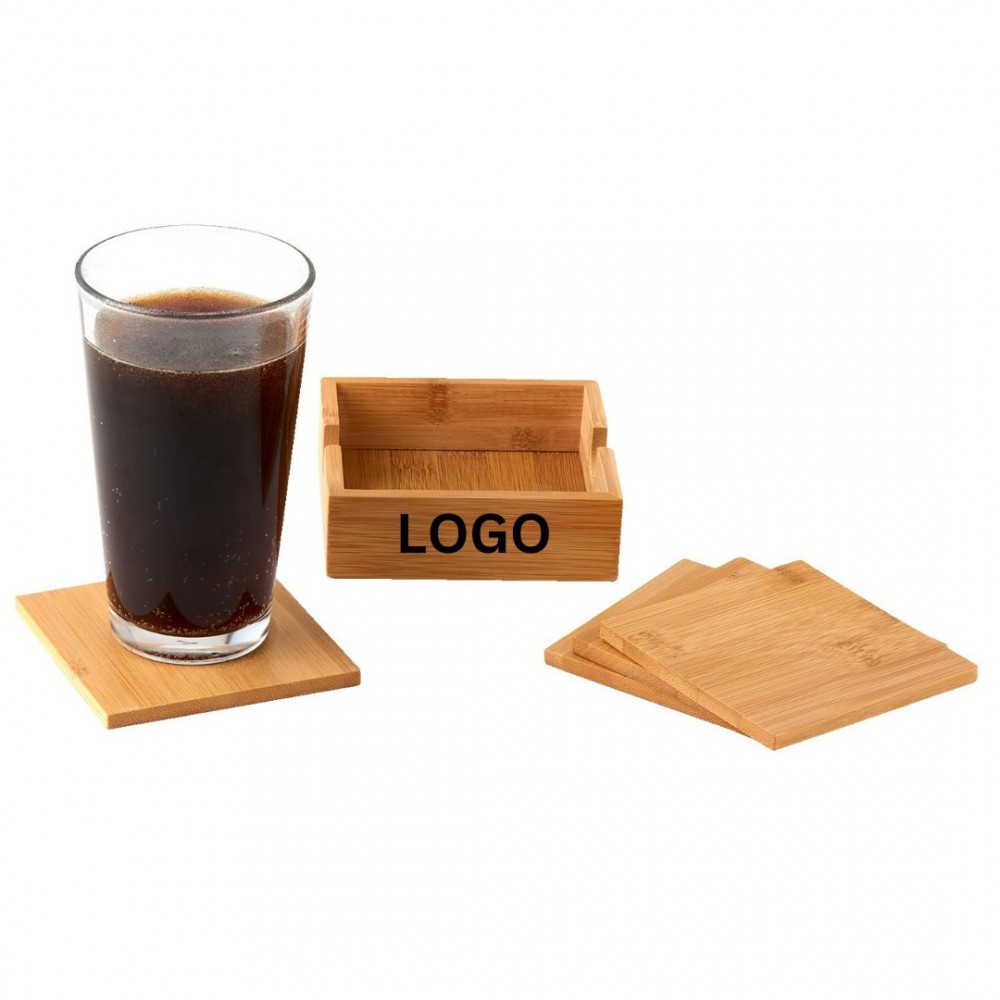 Custom Square Bamboo Coaster Set Custom Square Bamboo Coaster Set