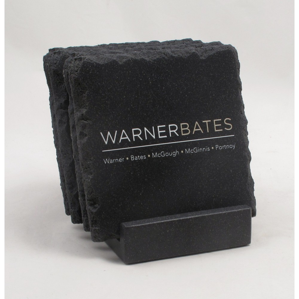 Promotional 4-Pc Square Chiseled Edge Coaster Set w/Base