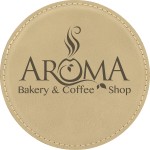 Leatherette Round Coaster (Light Brown) with Logo