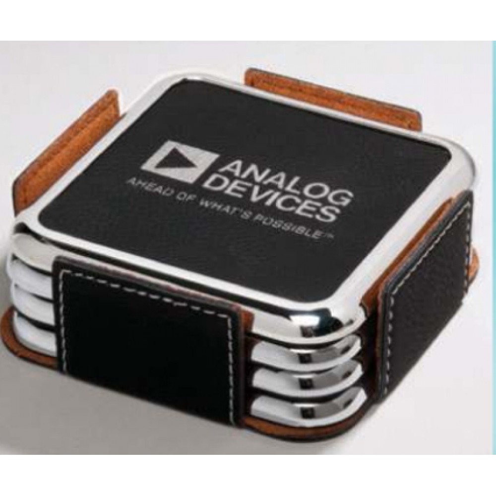 Custom Printed Individual Square Leather Coaster w/Silver Frame Custom Printed Individual Square Leather Coaster w/Silver Frame