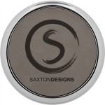 3 5/8" Round Gray Laserable Leatherette Coaster w/ Silver Edge Custom Imprinted