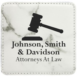 Customized 4" x 4" Square Laserable Coaster, White Marble Leatherette  Customized 4" x 4" Square Laserable Coaster, White Marble Leatherette