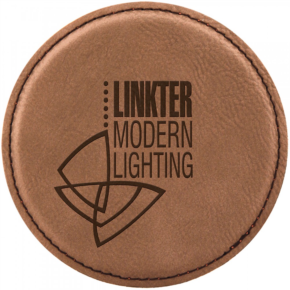 Custom 4" Round Laserable Coaster, Dark Brown Leatherette Custom 4" Round Laserable Coaster, Dark Brown Leatherette
