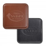 Customized DEBOSSING & HOT STAMPING Genuine Leather Square Coaster