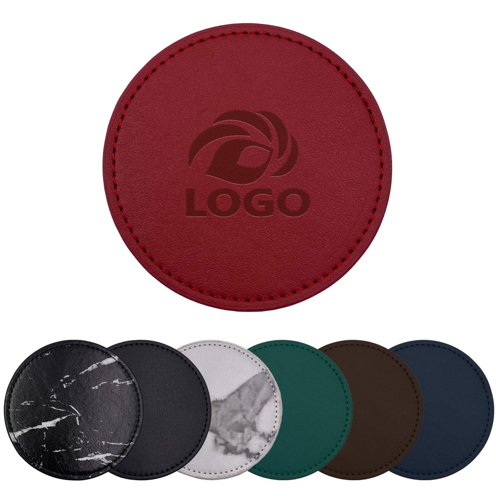 Logo Branded MOQ50 PU Leather Round Coaster