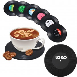 Retro Vinyl CD Record Drink Coaster with Logo  Retro Vinyl CD Record Drink Coaster with Logo