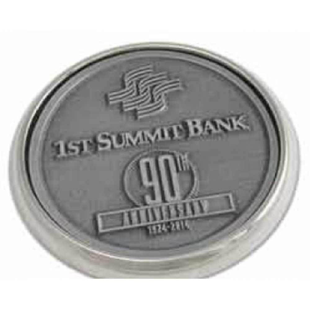 Logo Branded Nickel Plated Boardroom Coaster w/ Zinc Alloy Insert Logo Branded Nickel Plated Boardroom Coaster w/ Zinc Alloy Insert