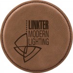 4" Dark Brown Round Leatherette Coaster with Logo