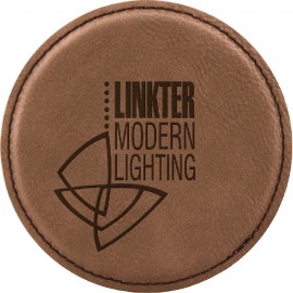 4" Dark Brown Round Leatherette Coaster with Logo  4" Dark Brown Round Leatherette Coaster with Logo