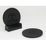 Promotional 2-Pc Round Carbon Fiber-Textured Coaster Set w/Base