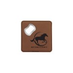 Promotional 4" x 4" Square Dark Brown Leatherette Coaster w/ Bottle Opener