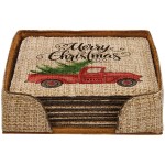 Personalized 4" x 4" - Square Burlap Coaster Set and Holder