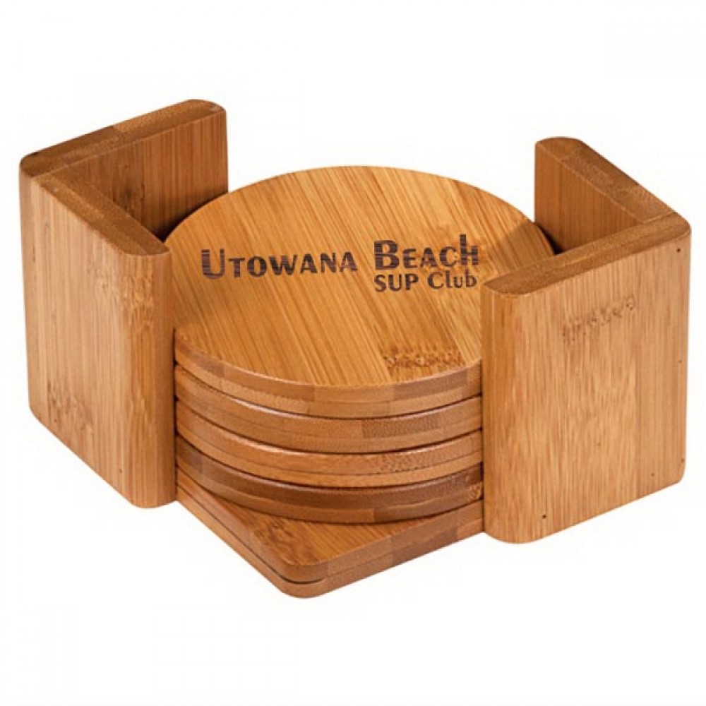 Personalized Bamboo 6Pc Coaster Set With Holder