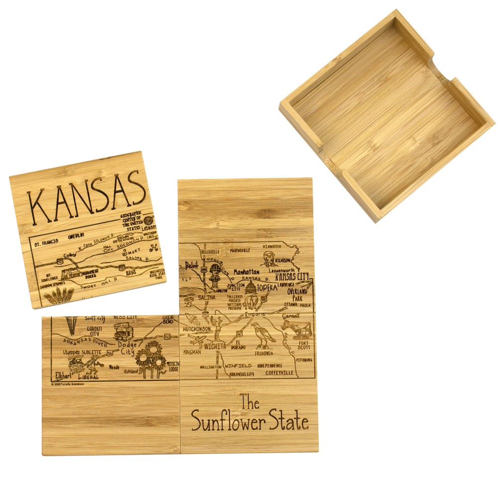 Kansas Puzzle Coaster Set with Logo