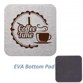 Stainless Steel Square Coaster w/Custom Logo & Cork Backing with Logo