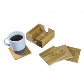 Bamboo Coaster Set of 4 with Logo  Bamboo Coaster Set of 4 with Logo