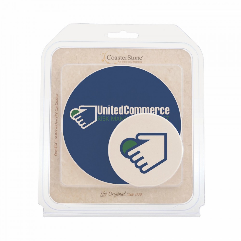 Customized CoasterStone Absorbent Coaster/Car Coaster Combo Pack - Round Customized CoasterStone Absorbent Coaster/Car Coaster Combo Pack - Round