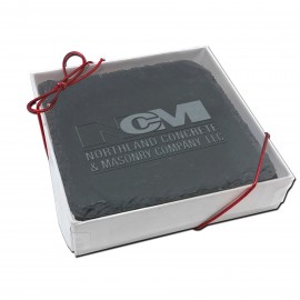 Logo Branded Square Etched Set of 2 Slate Coasters