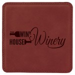 Square Coaster, Rose Faux Leather, 4x4" with Logo
