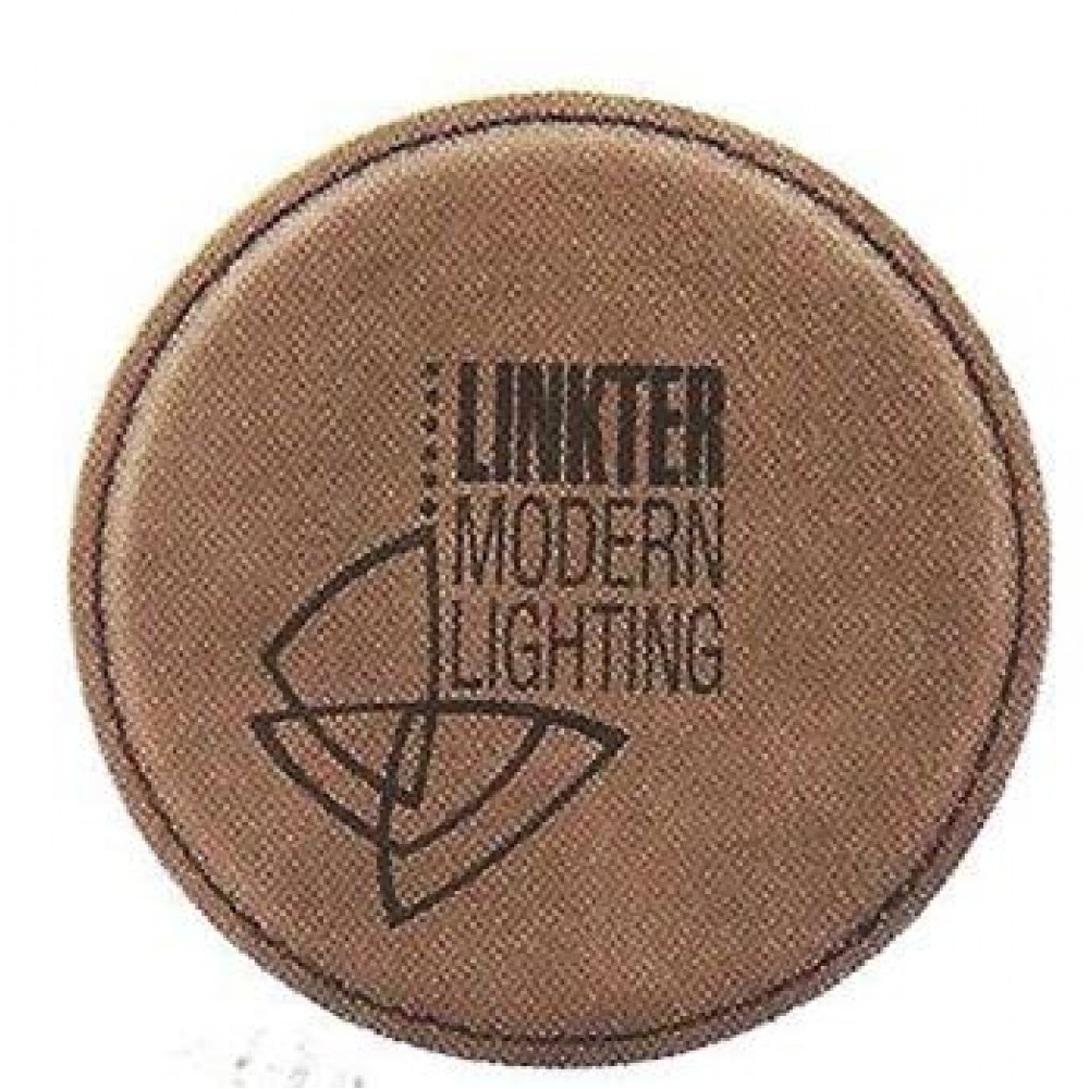 Round Coaster - Dark Brown - Leatherette with Logo