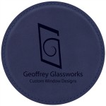 4" Round Blue Laserable Leatherette Coaster Custom Printed
