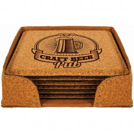 Square Cork 6-Coaster Set (4" x 4") with Logo