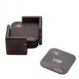 4-Piece Ebony Tea Cup Coaster Set with Logo  4-Piece Ebony Tea Cup Coaster Set with Logo