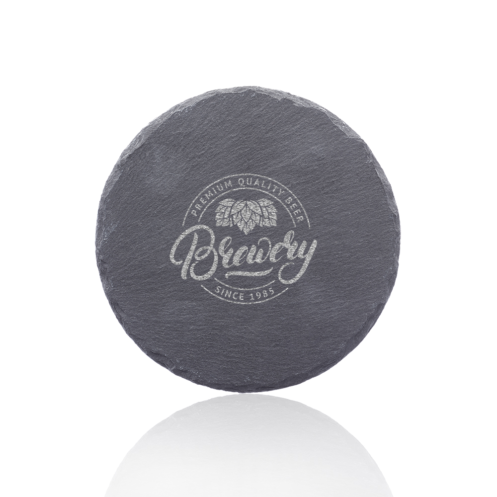Minack Round Slate Coasters with Logo Minack Round Slate Coasters with Logo