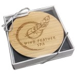 Personalized Laser Etched Set of 2 Round Bamboo Coasters