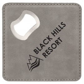 Leatherette Bottle Opener Coaster, Gray with Logo  Leatherette Bottle Opener Coaster, Gray with Logo