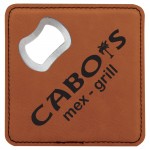 Leatherette Square Coasters w/Bottle Opener (4") with Logo
