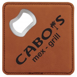 Leatherette Square Coasters w/bottle opener (4") with Logo