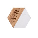Personalized 4" Hex Acacia Wood and Marble Coaster