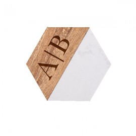 Custom 4" Hex Acacia Wood and Marble Coaster